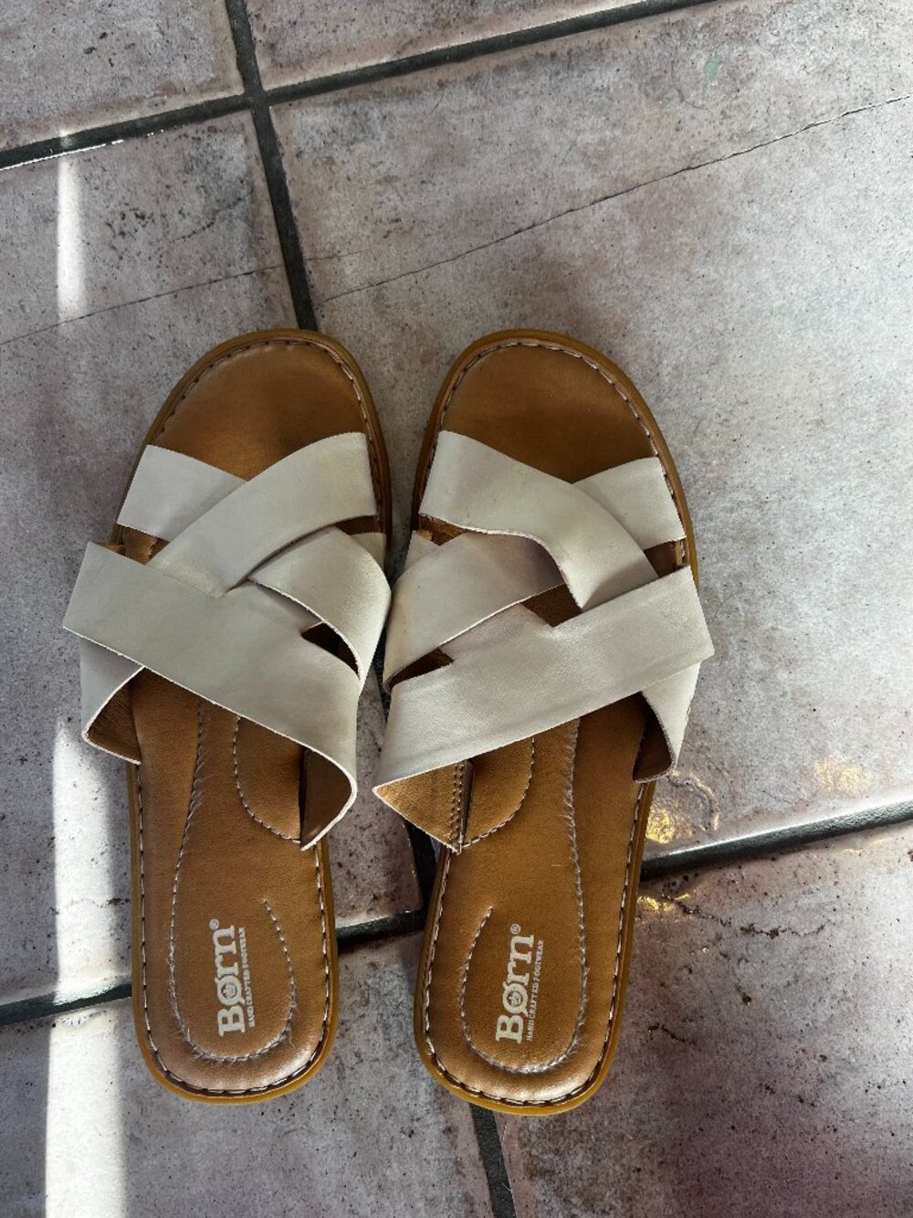 Børn Ilana White Leather Criss Cross Slide Sandals Comfort